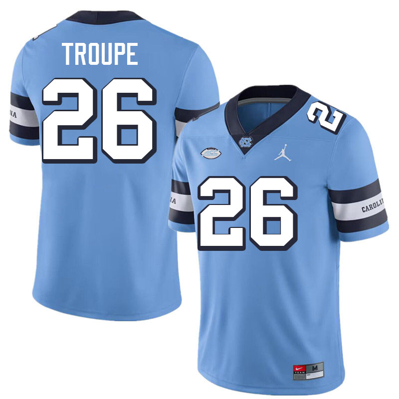 #26 Jo Jo Troupe North Carolina Tar Heels College Football Jersey Stitched-Retro Blue